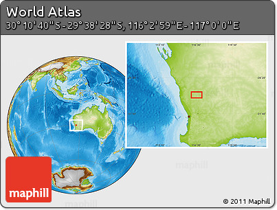 Physical Location Map of the Area around 29° 54' 34" S, 116° 31' 30" E