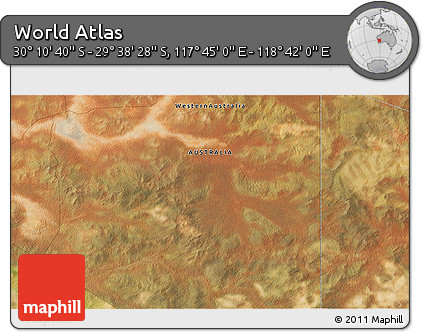 Satellite 3D Map of the Area around 29° 54' 34" S, 118° 13' 29" E