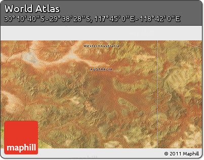 Satellite 3D Map of the Area around 29° 54' 34" S, 118° 13' 29" E