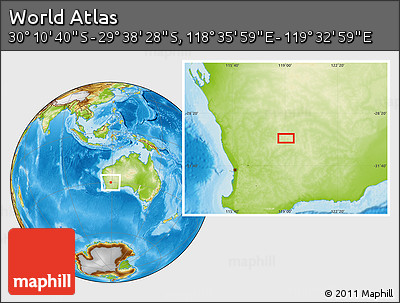 Physical Location Map of the Area around 29° 54' 34" S, 119° 4' 29" E