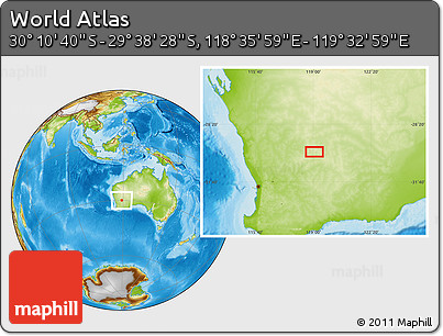 Physical Location Map of the Area around 29° 54' 34" S, 119° 4' 29" E