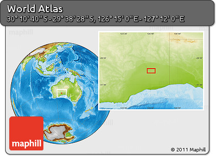 Physical Location Map of the Area around 29° 54' 34" S, 126° 43' 29" E