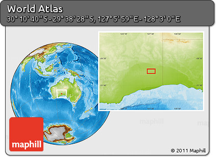 Physical Location Map of the Area around 29° 54' 34" S, 127° 34' 30" E