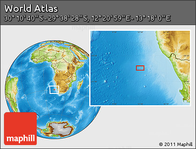 Physical Location Map of the Area around 29° 54' 34" S, 12° 49' 29" E