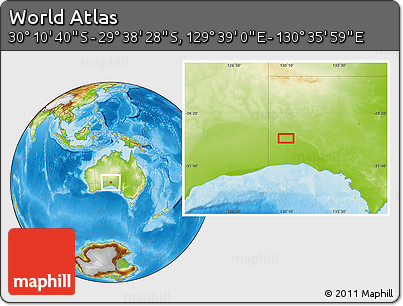 Physical Location Map of the Area around 29° 54' 34" S, 130° 7' 30" E