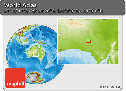 Physical Location Map of the Area around 29° 54' 34" S, 133° 31' 30" E