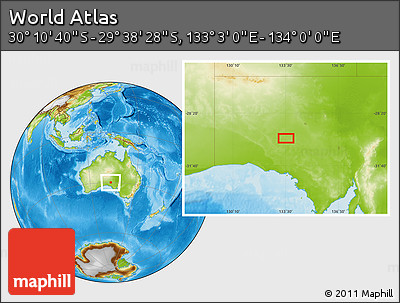 Physical Location Map of the Area around 29° 54' 34" S, 133° 31' 30" E