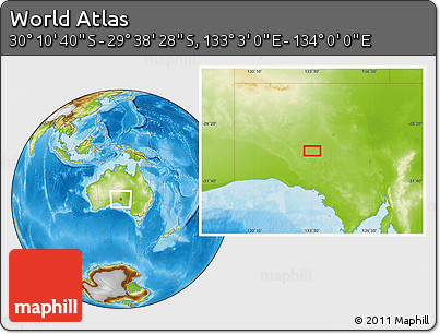Physical Location Map of the Area around 29° 54' 34" S, 133° 31' 30" E