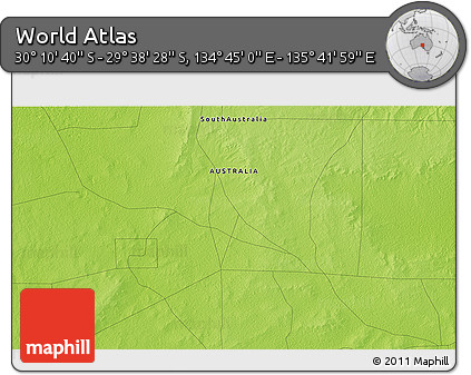 Physical 3D Map of the Area around 29° 54' 34" S, 135° 13' 29" E