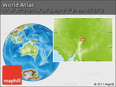 Physical Location Map of the Area around 29° 54' 34" S, 139° 28' 29" E