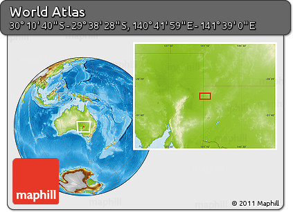 Physical Location Map of the Area around 29° 54' 34" S, 141° 10' 30" E