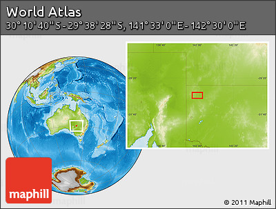 Physical Location Map of the Area around 29° 54' 34" S, 142° 1' 30" E