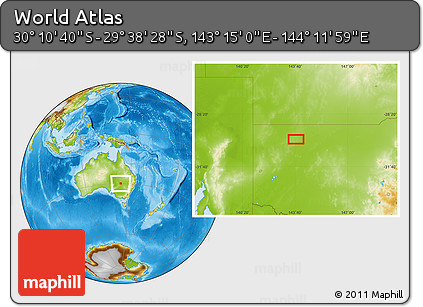 Physical Location Map of the Area around 29° 54' 34" S, 143° 43' 29" E