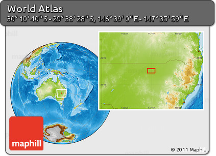 Physical Location Map of the Area around 29° 54' 34" S, 147° 7' 30" E