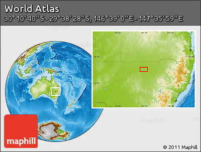 Physical Location Map of the Area around 29° 54' 34" S, 147° 7' 30" E