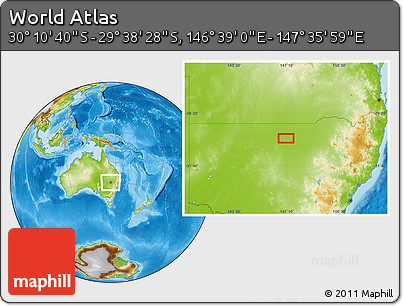 Physical Location Map of the Area around 29° 54' 34" S, 147° 7' 30" E