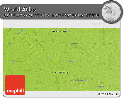 Physical 3D Map of the Area around 29° 54' 34" S, 148° 49' 29" E