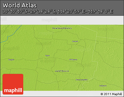 Physical 3D Map of the Area around 29° 54' 34" S, 148° 49' 29" E
