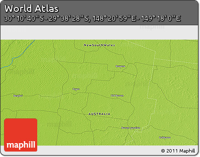 Physical 3D Map of the Area around 29° 54' 34" S, 148° 49' 29" E
