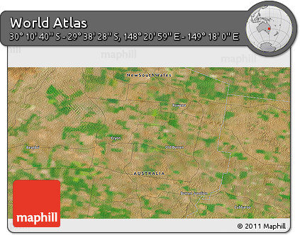 Satellite 3D Map of the Area around 29° 54' 34" S, 148° 49' 29" E