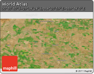 Satellite 3D Map of the Area around 29° 54' 34" S, 148° 49' 29" E