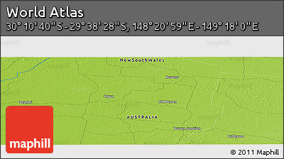 Physical Panoramic Map of the Area around 29° 54' 34" S, 148° 49' 29" E