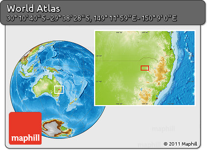 Physical Location Map of the Area around 29° 54' 34" S, 149° 40' 30" E