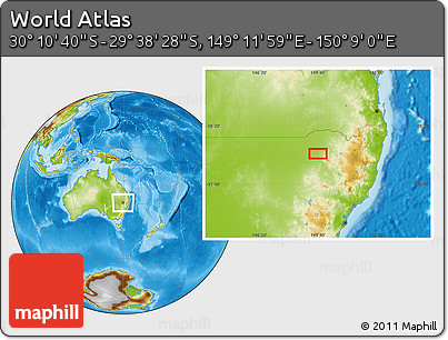 Physical Location Map of the Area around 29° 54' 34" S, 149° 40' 30" E