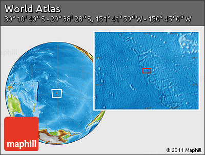 Physical Location Map of the Area around 29° 54' 34" S, 151° 13' 29" W