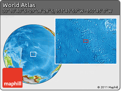 Physical Location Map of the Area around 29° 54' 34" S, 151° 13' 29" W