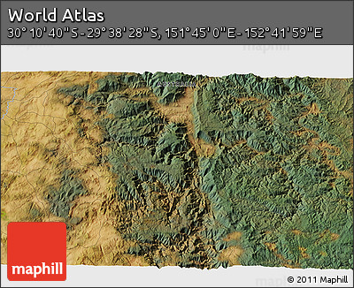 Satellite 3D Map of the Area around 29° 54' 34" S, 152° 13' 29" E