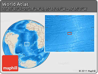 Shaded Relief Location Map of the Area around 29° 54' 34" S, 15° 13' 29" W