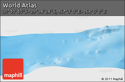 Physical Panoramic Map of the Area around 29° 54' 34" S, 167° 31' 30" E