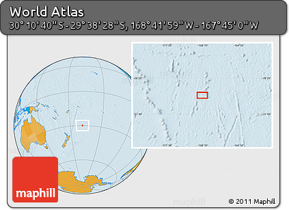 Political Location Map of the Area around 29° 54' 34" S, 168° 13' 29" W