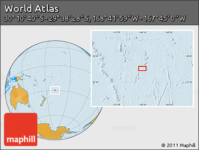 Political Location Map of the Area around 29° 54' 34" S, 168° 13' 29" W