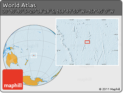 Political Location Map of the Area around 29° 54' 34" S, 168° 13' 29" W