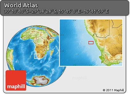 Physical Location Map of the Area around 29° 54' 34" S, 16° 13' 30" E