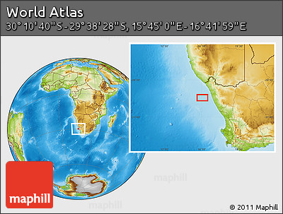 Physical Location Map of the Area around 29° 54' 34" S, 16° 13' 30" E