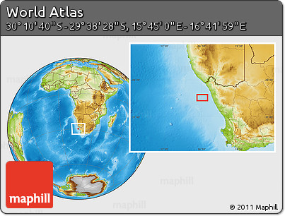 Physical Location Map of the Area around 29° 54' 34" S, 16° 13' 30" E