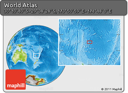 Physical Location Map of the Area around 29° 54' 34" S, 174° 19' 29" E