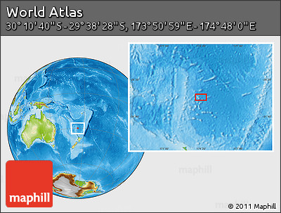 Physical Location Map of the Area around 29° 54' 34" S, 174° 19' 29" E