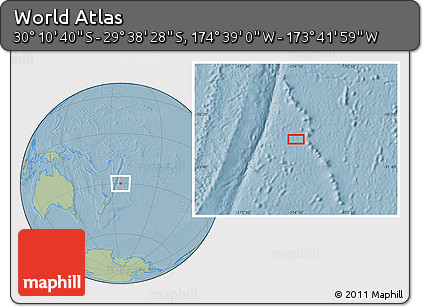 Savanna Style Location Map of the Area around 29° 54' 34" S, 174° 10' 30" W, hill shading
