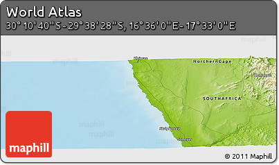 Physical Panoramic Map of the Area around 29° 54' 34" S, 17° 4' 30" E