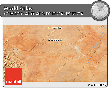 Satellite 3D Map of the Area around 29° 54' 34" S, 18° 46' 29" E