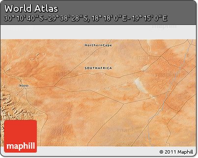 Satellite 3D Map of the Area around 29° 54' 34" S, 18° 46' 29" E