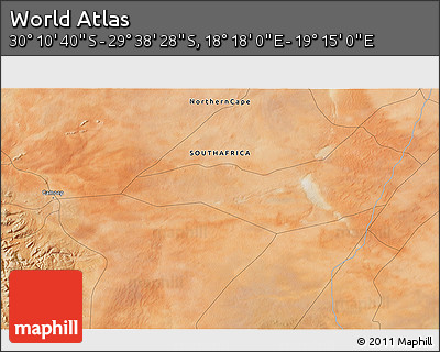 Satellite 3D Map of the Area around 29° 54' 34" S, 18° 46' 29" E