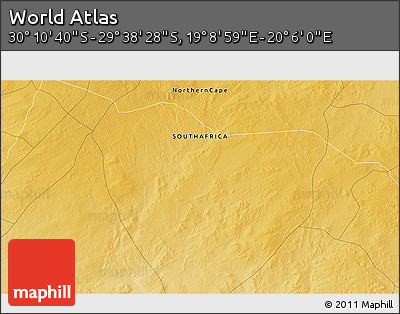 Physical 3D Map of the Area around 29° 54' 34" S, 19° 37' 30" E