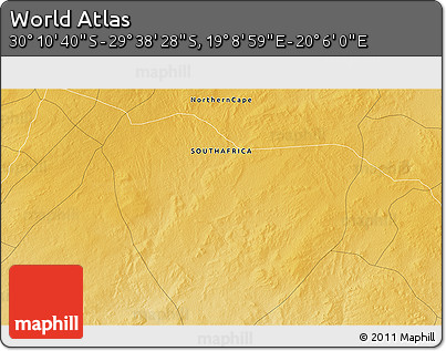 Physical 3D Map of the Area around 29° 54' 34" S, 19° 37' 30" E