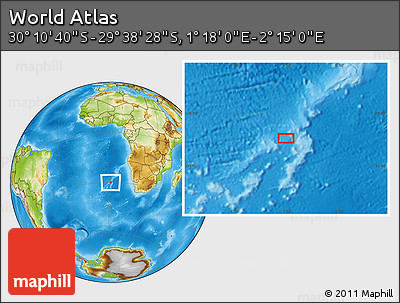 Physical Location Map of the Area around 29° 54' 34" S, 1° 46' 29" E