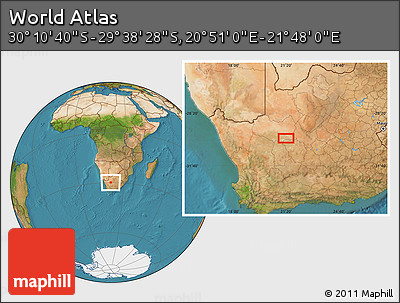 Satellite Location Map of the Area around 29° 54' 34" S, 21° 19' 30" E